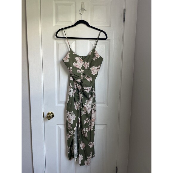 ZARA WOMAN SS23 ECRU/KHAKI LINEN BLEND PRINTED MIDI DRESS Size M floral wedding - Picture 2 of 9